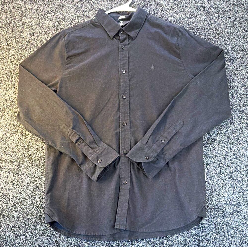 Volcom Men's L Black Solid Modern Fit L/S Point Collar Button-Up Shirt